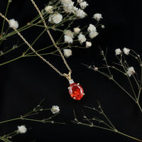 Oval Lab Created Orange Sapphire Solitaire Necklace with Chain