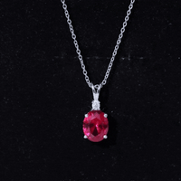 AAAA Quality 4 Carat Lab Grown Ruby Oval Necklace with Silver Chain