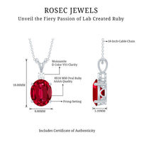 AAAA Quality 4 Carat Lab Grown Ruby Oval Necklace with Silver Chain