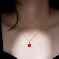 AAAA Quality 4 Carat Lab Grown Ruby Oval Necklace with Silver Chain