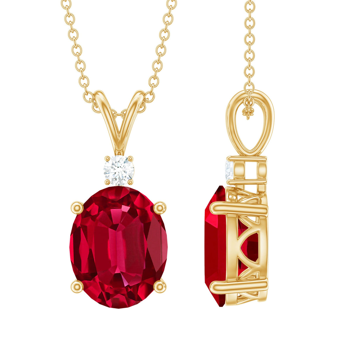 4 Carat Lab Created Ruby Bridal Necklace with Chain