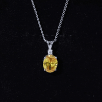 4 Carat Lab Grown Yellow Sapphire Oval Necklace with Silver Chain