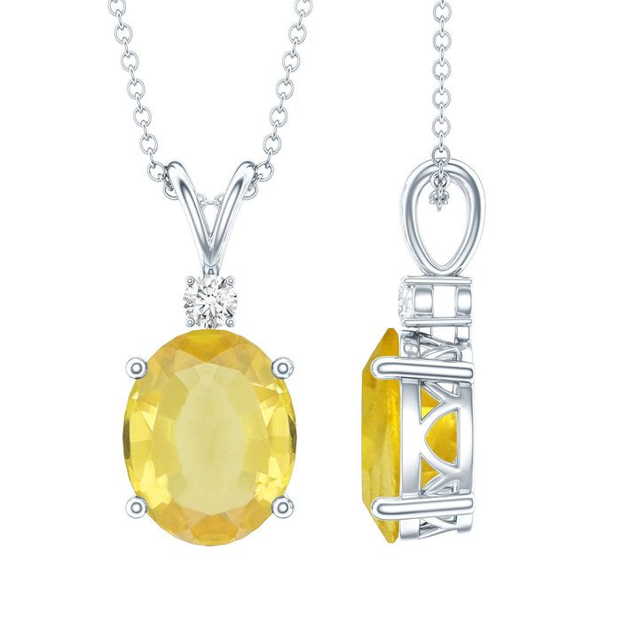 Oval yellow sapphire pendant with 4-carat lab-grown gemstone on silver chain, featuring a Rosec Jewels pendant design.