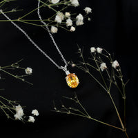 4 Carat Lab Grown Yellow Sapphire Oval Necklace with Silver Chain