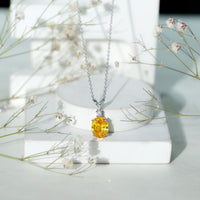 4 Carat Lab Grown Yellow Sapphire Oval Necklace with Silver Chain