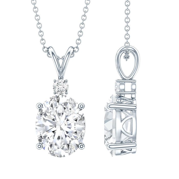 Certified 4 carat oval cubic zirconia solitaire pendant necklace with silver chain, featuring a Rosec Jewels branded pendant.