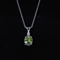 4 Carat Lab Grown Oval Shaped Green Sapphire Solitaire Necklace