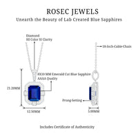 2.7 Carat Emerald Cut Lab Created Blue Sapphire Vintage Necklace with Diamond