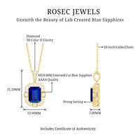 2.7 Carat Emerald Cut Lab Created Blue Sapphire Vintage Necklace with Diamond