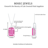 9 Carat Emerald Cut Lab Created Pink Sapphire Pendant with Diamond