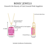9 Carat Emerald Cut Lab Created Pink Sapphire Pendant with Diamond