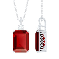 5 Carat Emerald Cut Lab Created Ruby Solitaire Pendant with Diamond