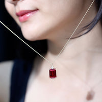5 Carat Emerald Cut Lab Created Ruby Solitaire Pendant with Diamond