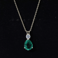 2.5 CT Lab Created Emerald Diamond Teardrop Pendant with Certificate