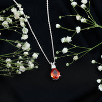 3.3 Carat Lab Created Orange Sapphire Teardrop Necklace with Diamond