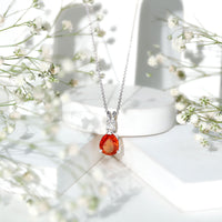 3.3 Carat Lab Created Orange Sapphire Teardrop Necklace with Diamond