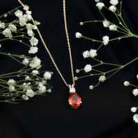 3.3 Carat Lab Created Orange Sapphire Teardrop Necklace with Diamond