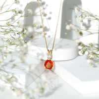 3.3 Carat Lab Created Orange Sapphire Teardrop Necklace with Diamond