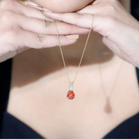 3.3 Carat Lab Created Orange Sapphire Teardrop Necklace with Diamond