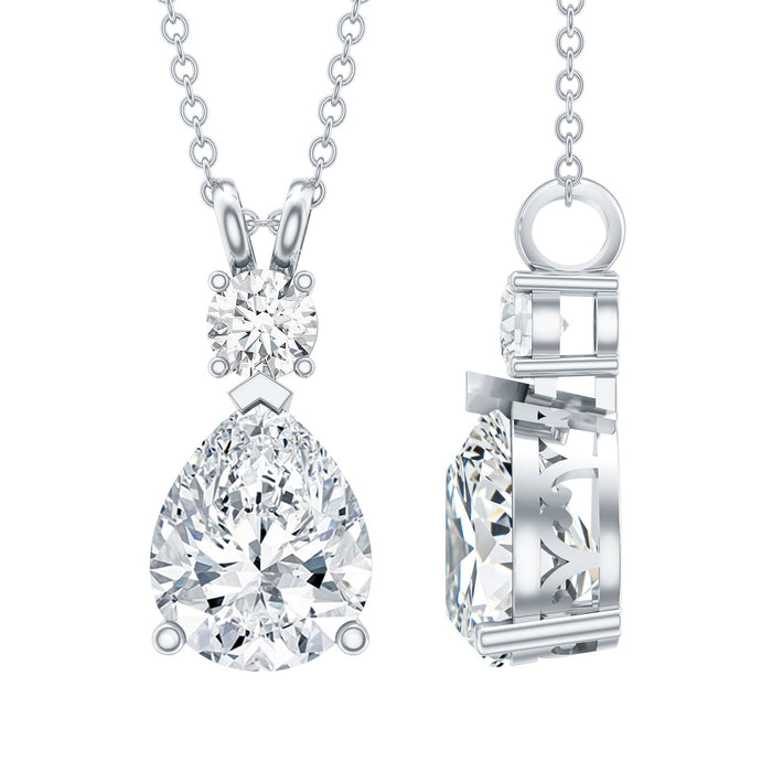 Silver chain necklace with a pear-shaped cubic zirconia pendant from Rosec Jewels, featuring a 3-carat sparkling cubic zirconia drop.