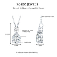 Certified 3 Carat Cubic Zirconia Pear Drop Necklace with Silver Chain