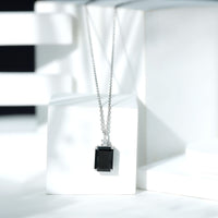 3.48 Carat Emerald Cut Lab Created Black Diamond Solitaire Necklace