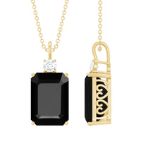 3.48 Carat Emerald Cut Lab Created Black Diamond Solitaire Necklace