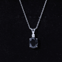 4.2 Carat Oval Shape Lab Created Black Diamond Solitaire Pendant Necklace