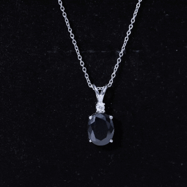 Lab Created Black Diamond Oval Necklace with Silver Chain