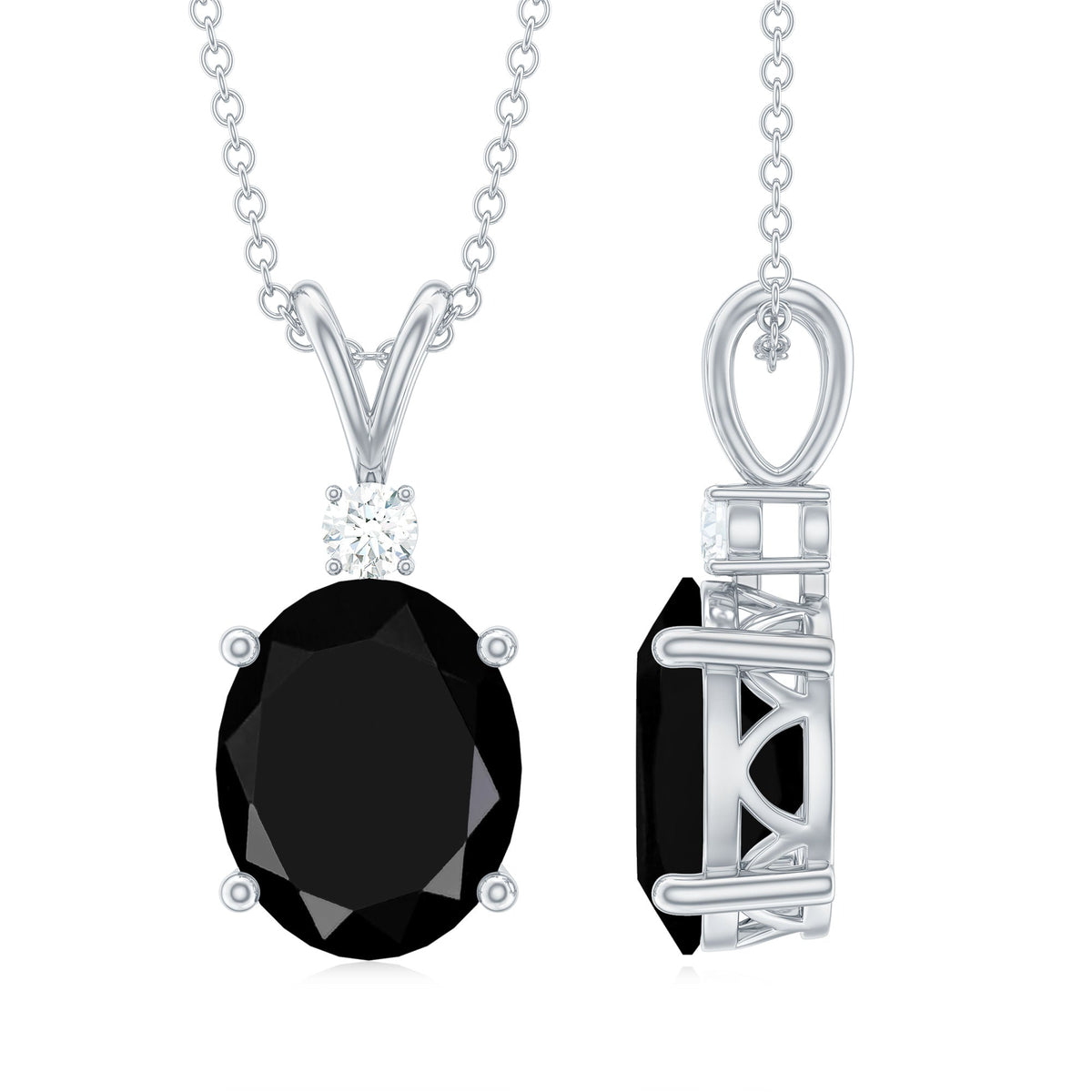 4.2 Carat Oval Shape Lab Created Black Diamond Solitaire Pendant Necklace