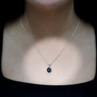 Lab Created Black Diamond Oval Necklace with Silver Chain