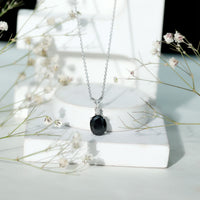 Lab Created Black Diamond Oval Necklace with Silver Chain