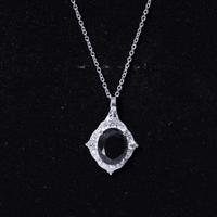 Vintage Style Created Black Diamond Halo Pendant Necklace