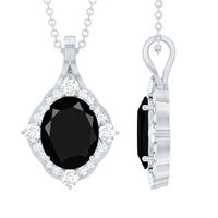 Vintage Style Created Black Diamond Halo Pendant Necklace