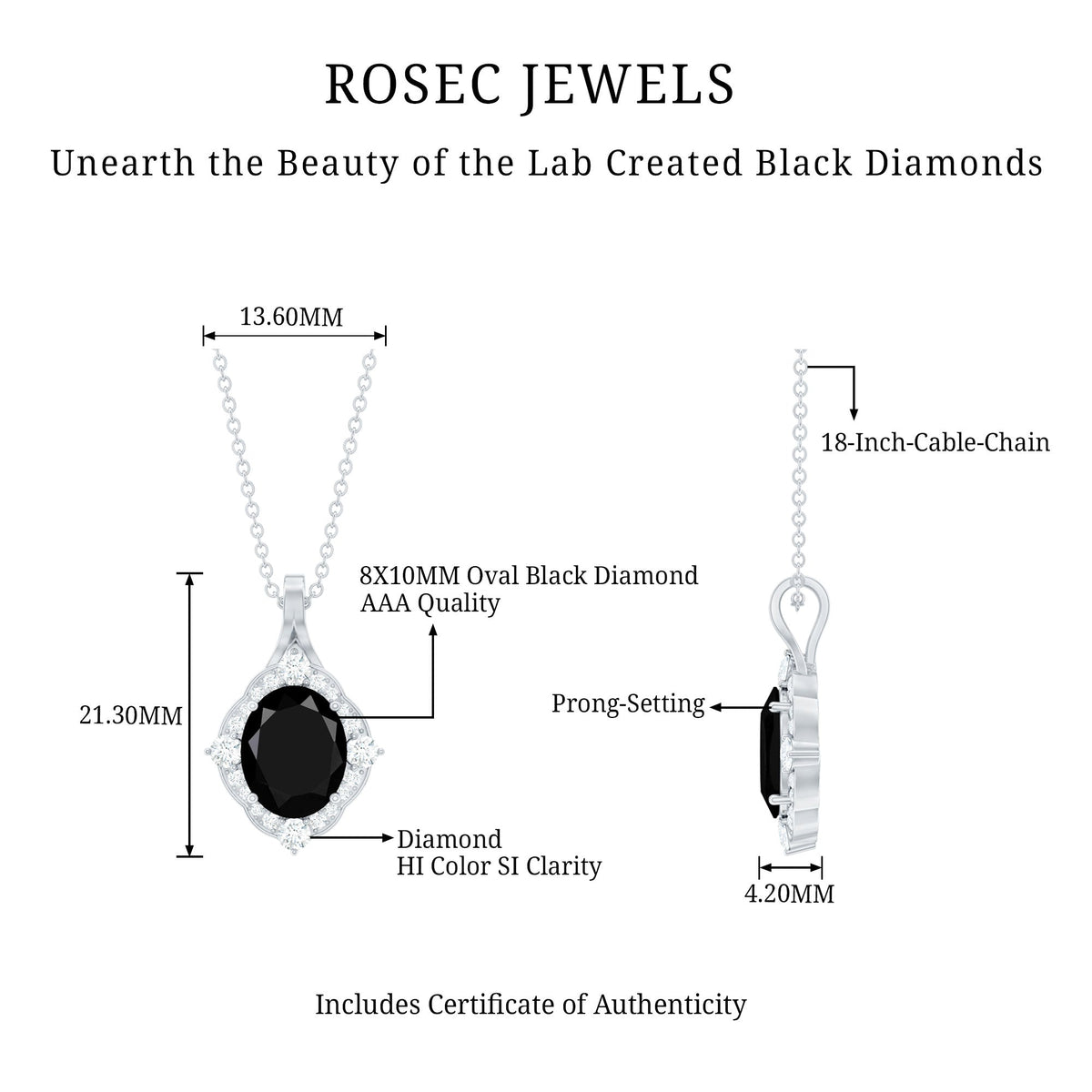 Vintage Style Created Black Diamond Halo Pendant Necklace