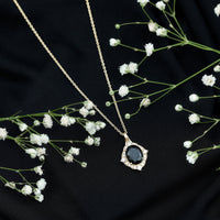 Vintage Style Created Black Diamond Halo Pendant Necklace
