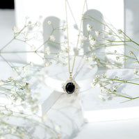 Vintage Style Created Black Diamond Halo Pendant Necklace
