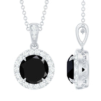 2 Carat Round Lab Created Black Diamond Halo Pendant with White Diamond
