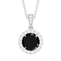 2 Carat Round Lab Created Black Diamond Halo Pendant with White Diamond