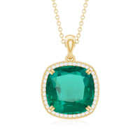 9 Carat Cushion Cut Lab Created Emerald and Diamond Cocktail Necklace