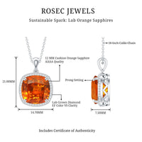 9 Carat Lab Created Orange Sapphire Diamond Statement Necklace For Women