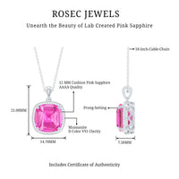 6 Carat Lab Grown Pink Sapphire Statement Pendant Necklace with Diamond Halo