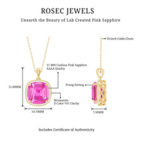 6 Carat Lab Grown Pink Sapphire Statement Pendant Necklace with Diamond Halo