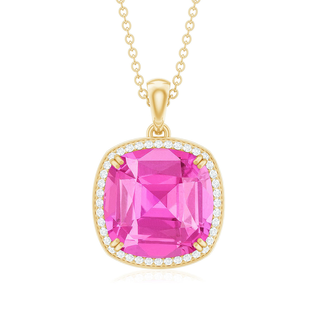 6 Carat Lab Grown Pink Sapphire Statement Pendant Necklace with Diamond Halo