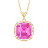 6 Carat Lab Grown Pink Sapphire Statement Pendant Necklace with Diamond Halo