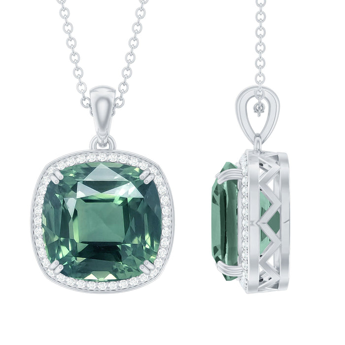 Lab grown green sapphire pendant necklace with 9 carats in a statement design by Rosec Jewels, featuring a sleek gold setting.