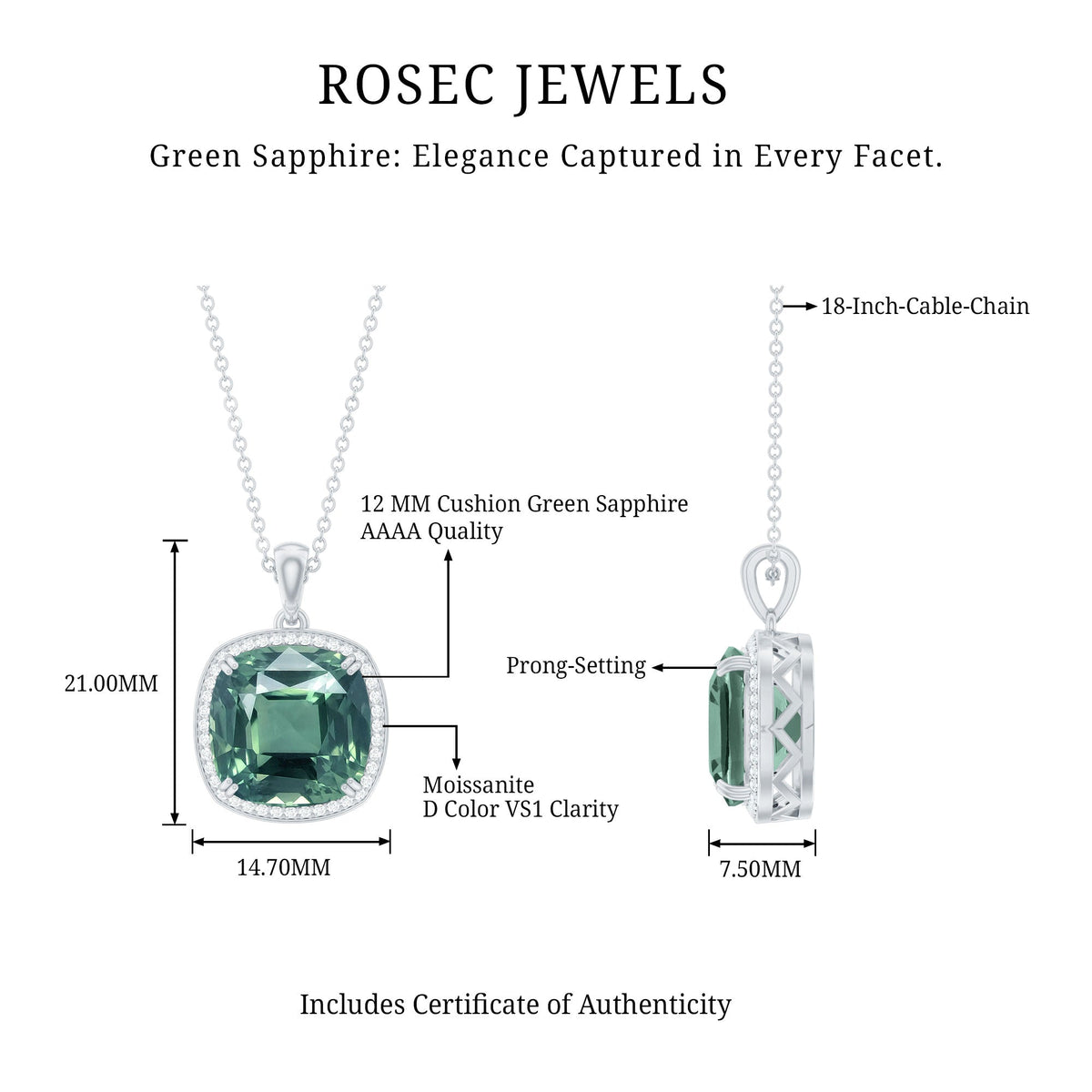 9 Carat Lab Grown Green Sapphire Statement Necklace