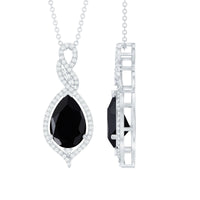 Real 2.2 Carat Black Onyx Teardrop Pendant Necklace with Moissanite