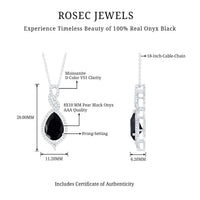 Real 2.2 Carat Black Onyx Teardrop Pendant Necklace with Moissanite