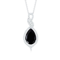 Real 2.2 Carat Black Onyx Teardrop Pendant Necklace with Moissanite